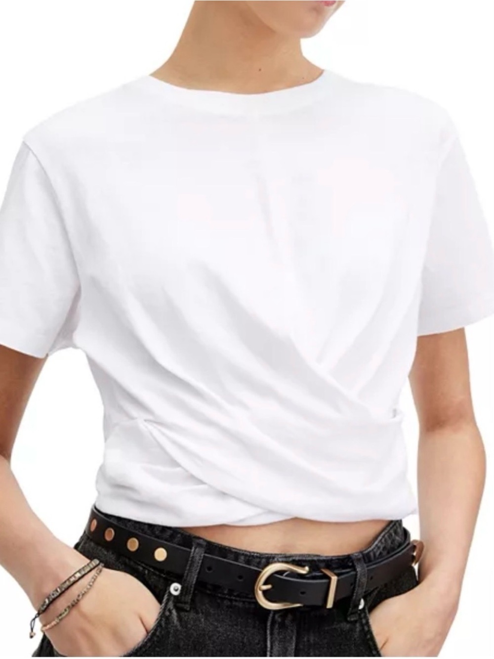 AllSaints Mallinson Twist-Front Crewneck Tee – XS